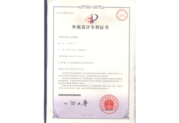 Ceiling recessed lamp patent certificate