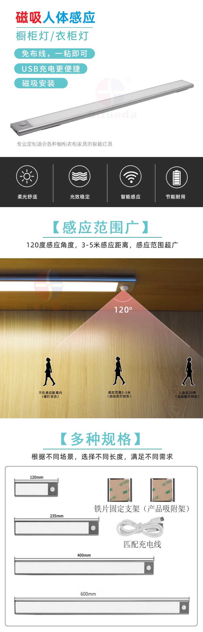 磁吸人体感应橱柜灯衣柜灯 磁吸人体感应橱柜灯衣柜灯